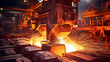 Metallurgical industry with melting metal , heavy industry interior view concept image