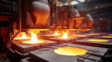 Metallurgical Industry With Melting Metal , Heavy Industry Interior View Concept Image