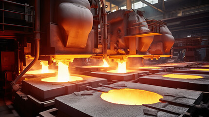 Metallurgical industry with melting metal , heavy industry interior view concept image