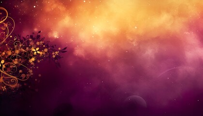 Wall Mural - Fantasy orange and violet, purple nebula glowing and morphing into space. Vintage elements and fine lines transforming this galaxy pattern into a unique cosmic background.