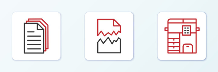 Poster - set line copy machine, file document and torn icon. vector
