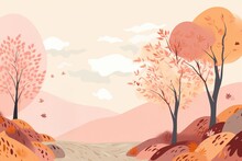 A Painting Of A Dirt Road Surrounded By Autumn Trees Created With Generative AI Technology
