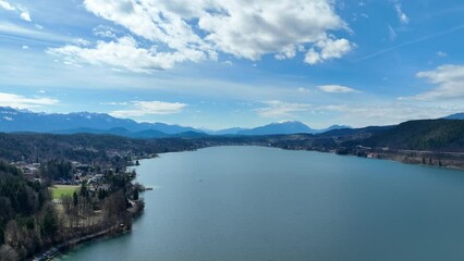 Wall Mural - Famous Lake Woerthersee in Austria - aerial view - travel photography