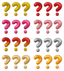 Poster - Set of question mark symbol design. Ask icon or sign shape isolated on transparent background in 3d rendering.