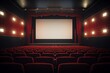 empty cinema auditorium with mockup white blank screen
