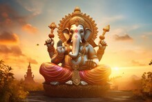 Portrait Of Lord Ganesha In Sunset