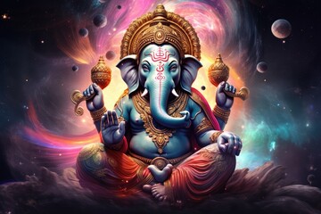 portrait of lord ganesha in cosmos background