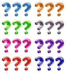 Poster - Set of question mark symbol design. Ask icon or sign shape isolated on transparent background in 3d rendering.