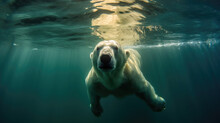 A Polar Bear Swimming Underwater In The Arctic Ocean. Generative Ai