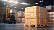© ReneLa/Peopleimages - AI - Pallets with boxes in delivery service warehouse. Storage hangar for logistics processes