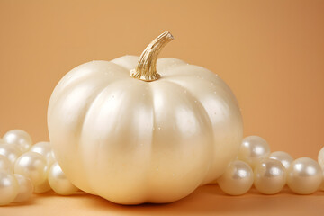 Wall Mural - Pumpkin with Pearls on pastel background