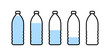 Simple plastic water bottle with different water level illustration, icon set.