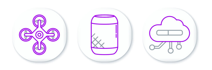 Poster - Set line Internet of things, Drone and Voice assistant icon. Vector