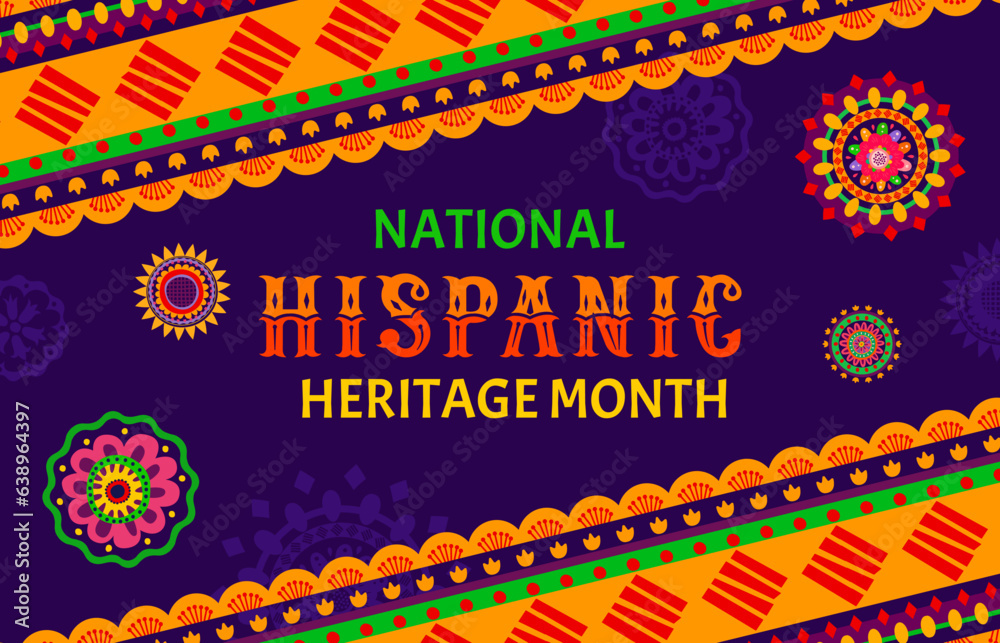 National Hispanic heritage month festival flyer with ethnic floral ...
