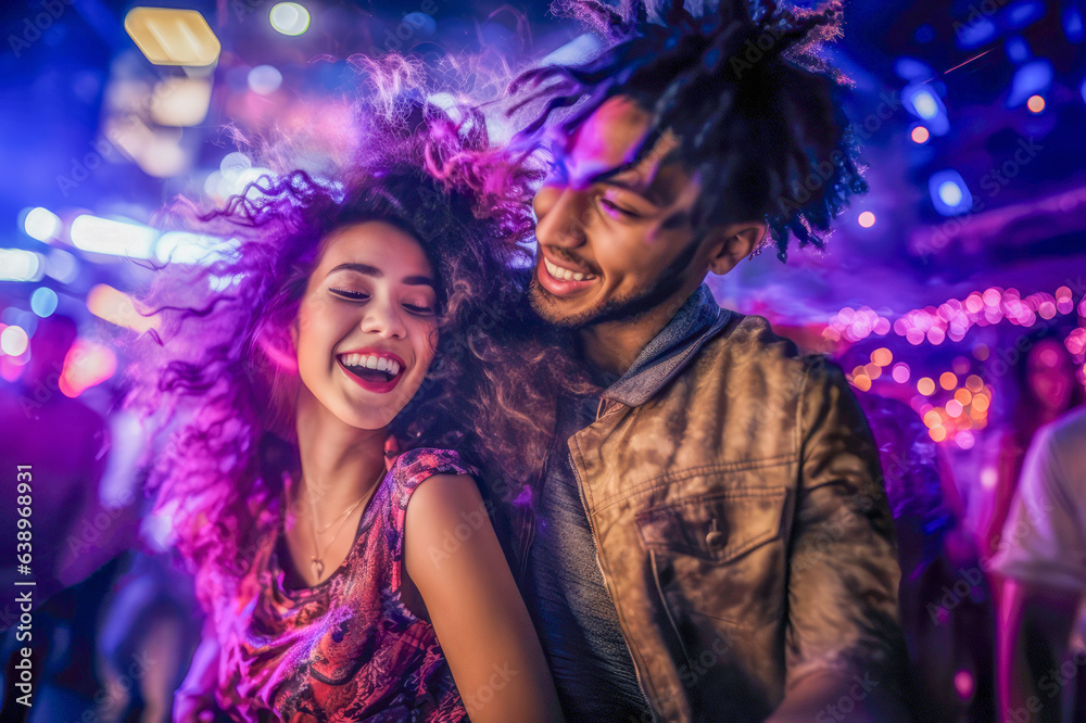 ouple shares intimate embrace while dancing in vibrant nightclub ...