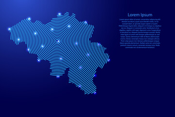 Leinwandbilder - Belgium map from futuristic concentric blue circles and glowing stars for banner, poster, greeting card