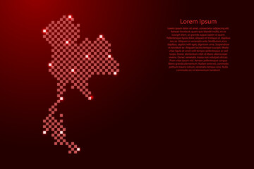 Poster - Thailand map from futuristic red checkered square grid pattern and glowing stars for banner, poster, greeting card