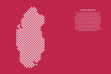 Poster - Qatar map country from checkered white square grid pattern on red viva magenta background