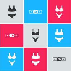 Sticker - Set Swimsuit, Belt and icon. Vector