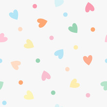 Repeating Multicolored Hearts And Polka Dots. Endless Romantic Print. Vector Illustration.