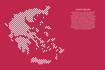 Leinwandbilder - Greece map country from checkered white square grid pattern on red viva magenta background