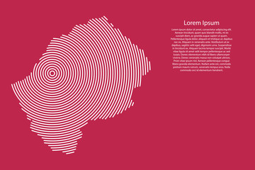 Fototapete - Lesotho map country from white futuristic concentric circles on red viva magenta background