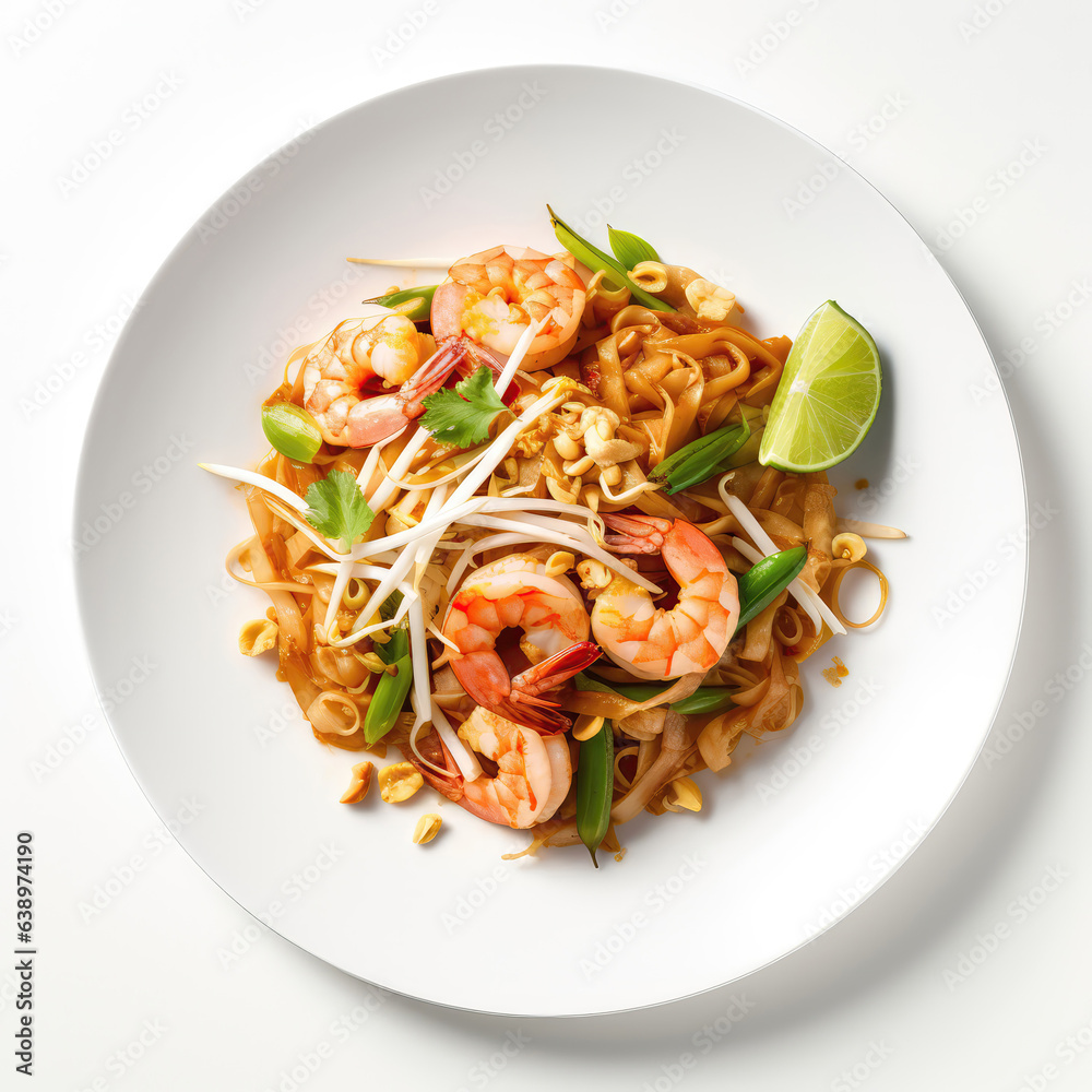 Pad Thai Thai Dish On A White Plate, On A White Background Directly ...