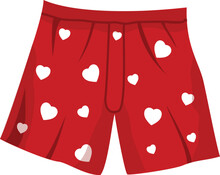 Red Men Underpants Boxers With White Hearts Pattern For Romantic Valentines Day, Illustration Vector Graphics