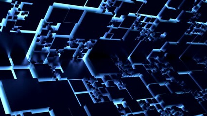 Poster - 3d neon background with geometric figures in neon light against a dark tunnel. Design. Digital corridor with glowing walls.