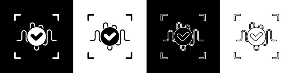 Poster - Set Voice recognition icon isolated on black and white background. Voice biometric access authentication for personal identity recognition. Cyber security. Vector