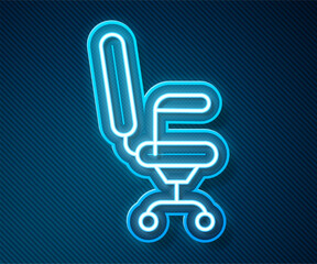 Canvas Print - Glowing neon line Office chair icon isolated on blue background. Vector