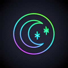 Wall Mural - Glowing neon line Moon and stars icon isolated on black background. Cloudy night sign. Sleep dreams symbol. Full moon. Night or bed time sign. Vector