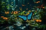 Fototapeta Pokój dzieciecy - A butterfly sanctuary in a fantastical world, with oversized butterflies and ethereal landscape