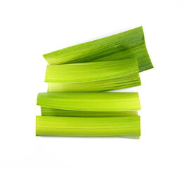 Wall Mural - Fresh leeks isolated on white background. sliced leek isolated.