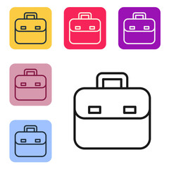Poster - Black line Briefcase icon isolated on white background. Business case sign. Business portfolio. Set icons in color square buttons. Vector