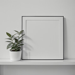 Wall Mural - Two potted plants in front of a blank picture frame, white canvas background, white studio background, a minimalist painting, white ambient background ,white frame border. AI Generative