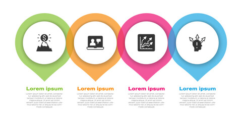 Poster - Set Mountains with flag, Online education, Financial growth increase and Project team base. Business infographic template. Vector