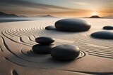 Fototapeta Łazienka - zen stones on sand generated AI