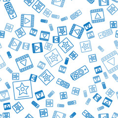 Poster - Set line Hollywood walk of fame star, Remote control and Play Video on seamless pattern. Vector