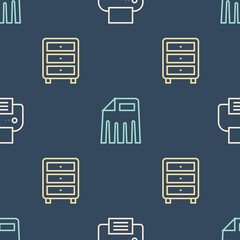 Poster - Set line Printer, Archive papers drawer and Paper shredder on seamless pattern. Vector