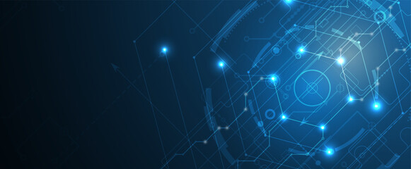 Leinwandbilder - Technology banner design with hexagons abstract background.