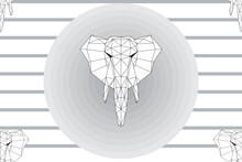 Illustration Triangle Line Of Elephant With Circle On Grey Line Background.