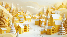 Yellow And White Snowy Village In Winter Background For The Christmas