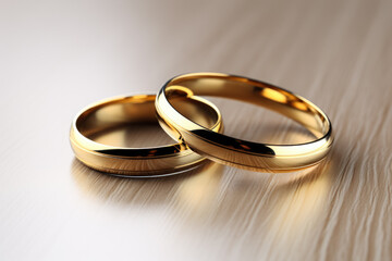 Wall Mural - Gold wedding rings on white background 