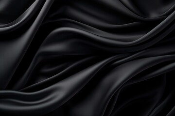 Closeup of rippled black silk fabric. 3d render illustration, Abstract background black fabric, AI Generated