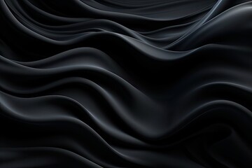 Poster - Closeup of rippled black silk fabric. 3d render illustration, Abstract background black fabric, AI Generated