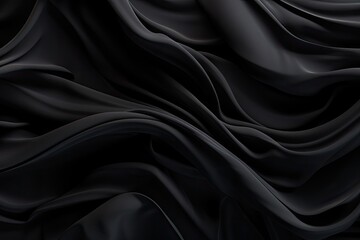 Poster - abstract black silk background. 3d render, 3d illustration. abstract background black fabric, ai gen