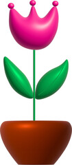 Sticker - 3d pink tulip flower in a pot