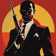 Black James Bond, Black Man, Black Hired Gun, Blaxploitation Cartoon, 2D African American Cartoon, Poster Art