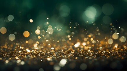 Wall Mural - christmas golden light shine particles bokeh on navy blue background. holiday concept. abstract back
